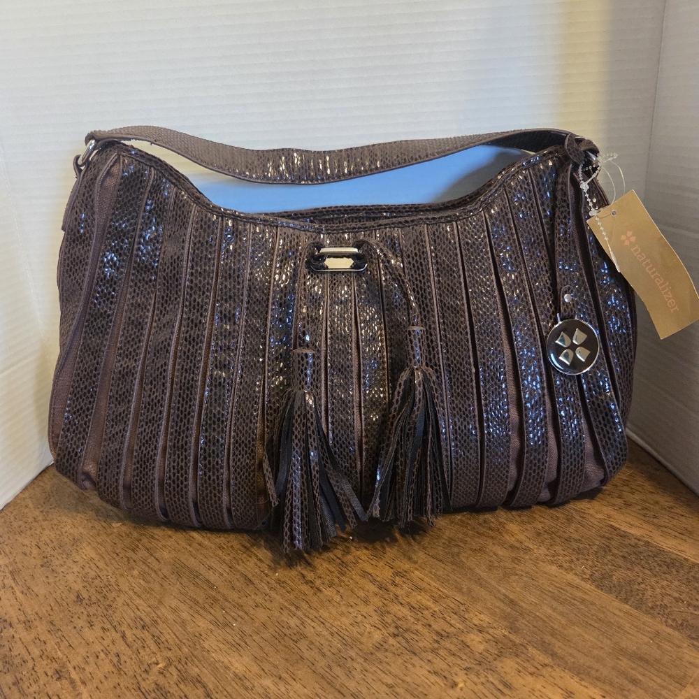 Naturalizer Accordion Pattern Birdie Brown Shoulder Bag NWT